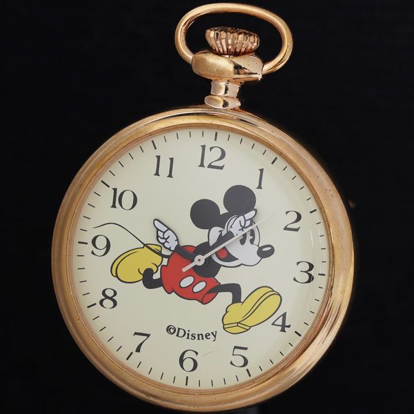 箱付 ディズニー ミッキーマウス QZ アイボリー文字盤 懐中時計 KRH