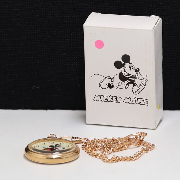 箱付 ディズニー ミッキーマウス QZ アイボリー文字盤 懐中時計 KRH