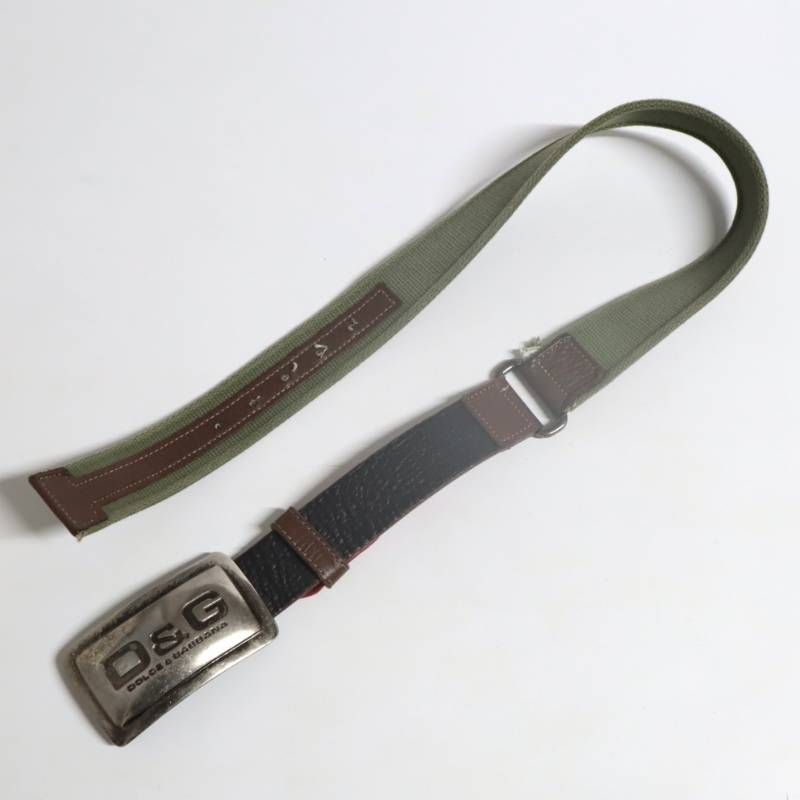 D&G ドルチェ＆ガッバーナ ロゴバックル ベルト キャンバス×レザー