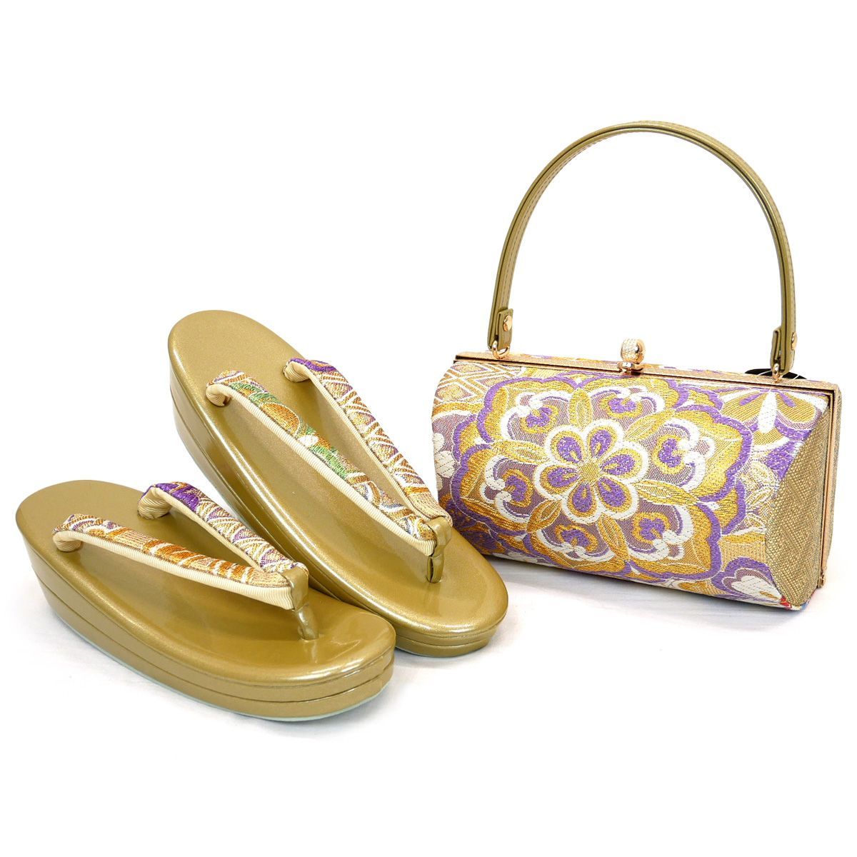 新品】Lサイズ 振袖用 草履バッグセット zb-068-3 華文 雪輪 梅 桜 菊