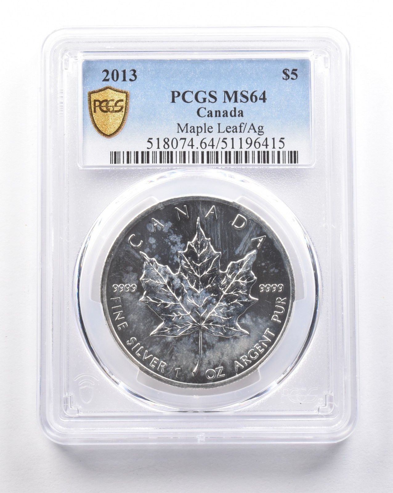 2013年 カナダ 5ドル銀貨 メープルリーフ MS64 PCGS ペリフェラル T