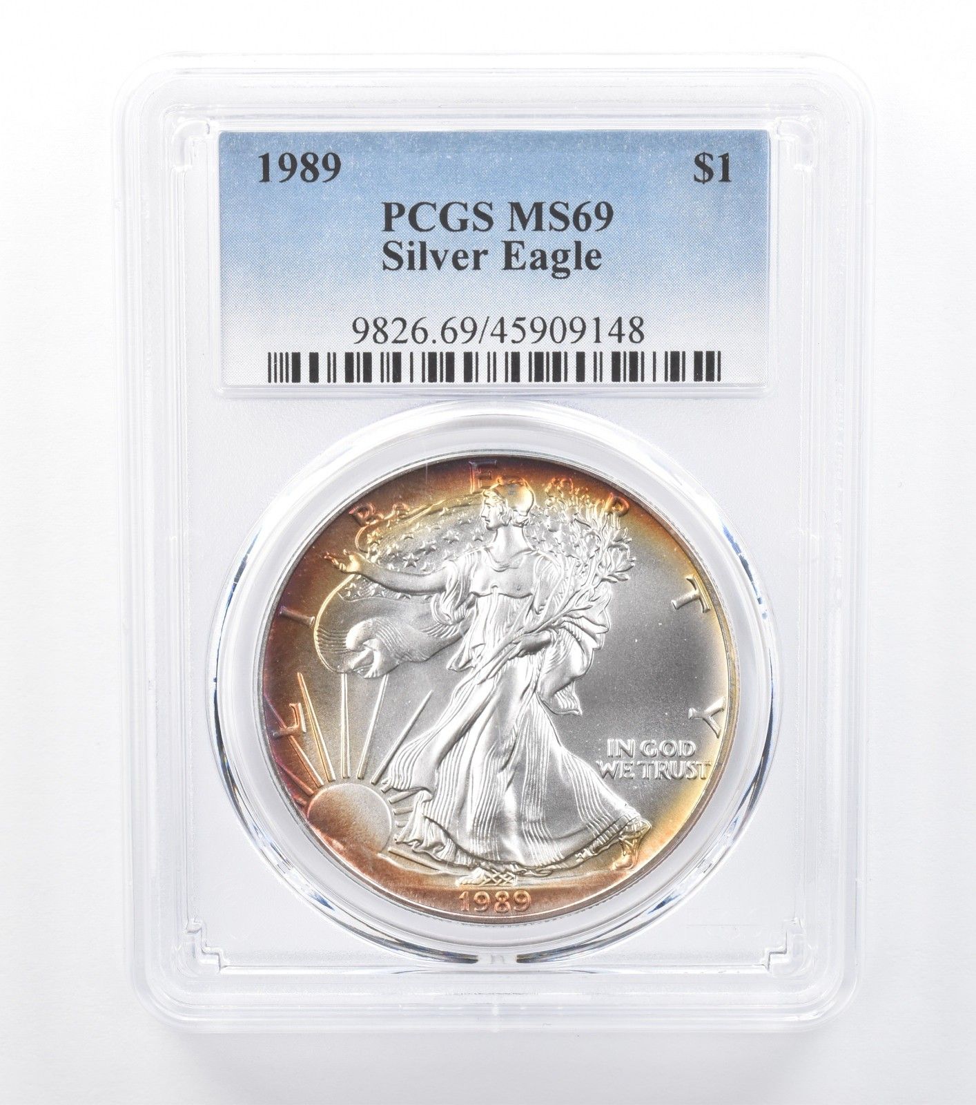 1989年 アメリカン シルバー イーグル MS69 PCGS レッド/イエロー