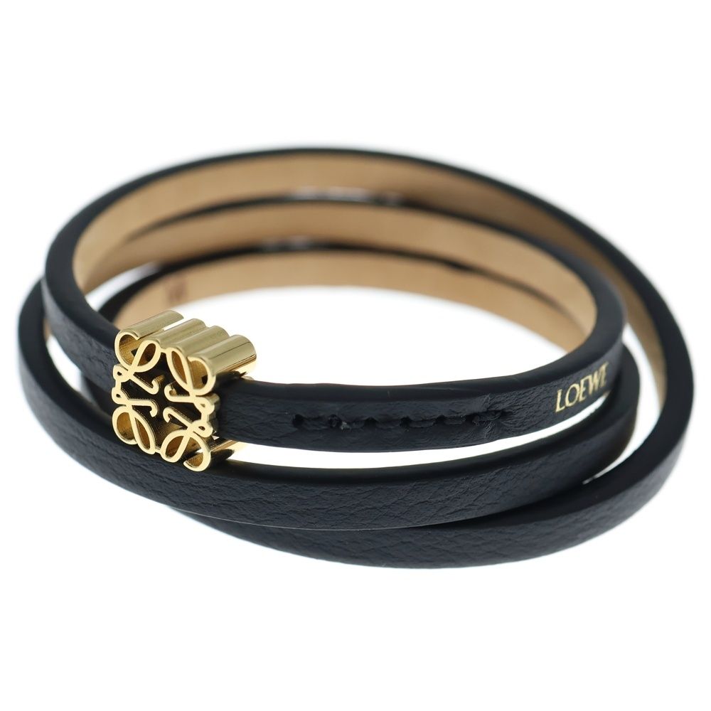 LOEWE (ロエベ) アナグラム ブレスレット ブラック レザー ゴールド