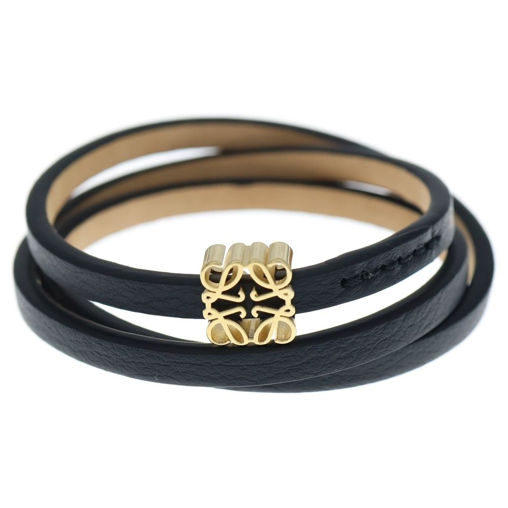 LOEWE (ロエベ) アナグラム ブレスレット ブラック レザー ゴールド