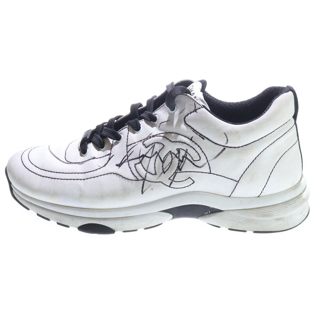 CHANEL (シャネル) 25C ココマーク ロゴ ステッチ レースアップ ローカットスニーカー ホワイト G46085