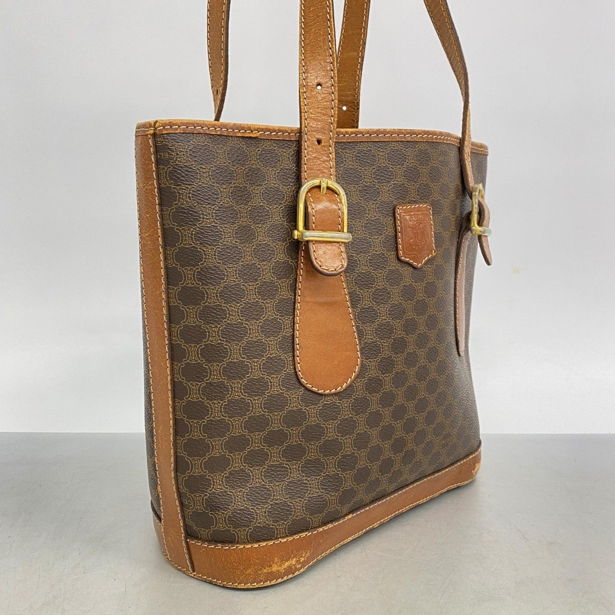 6ae5816-k】セリーヌ トートバッグ マカダム PVC ブラウン ゴールド