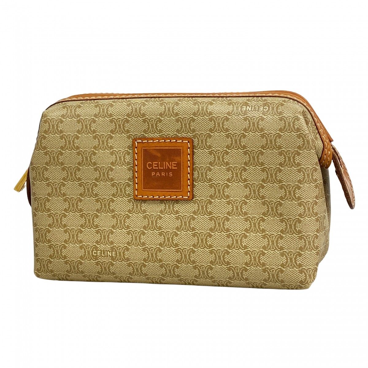 6ae5603-k】セリーヌ ポーチ マカダム PVC ベージュ ブラウン ゴールド