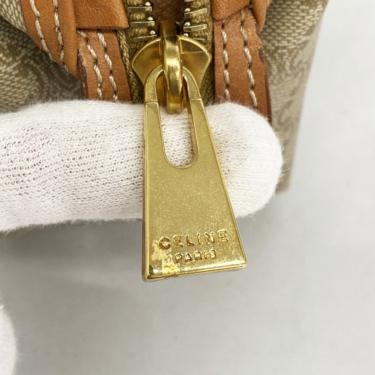 6ae5603-k】セリーヌ ポーチ マカダム PVC ベージュ ブラウン ゴールド