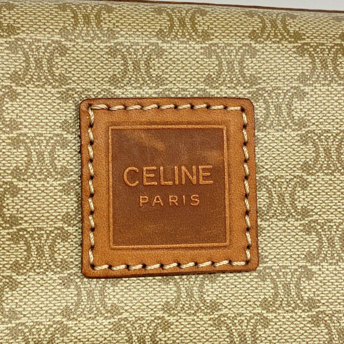 6ae5603-k】セリーヌ ポーチ マカダム PVC ベージュ ブラウン ゴールド