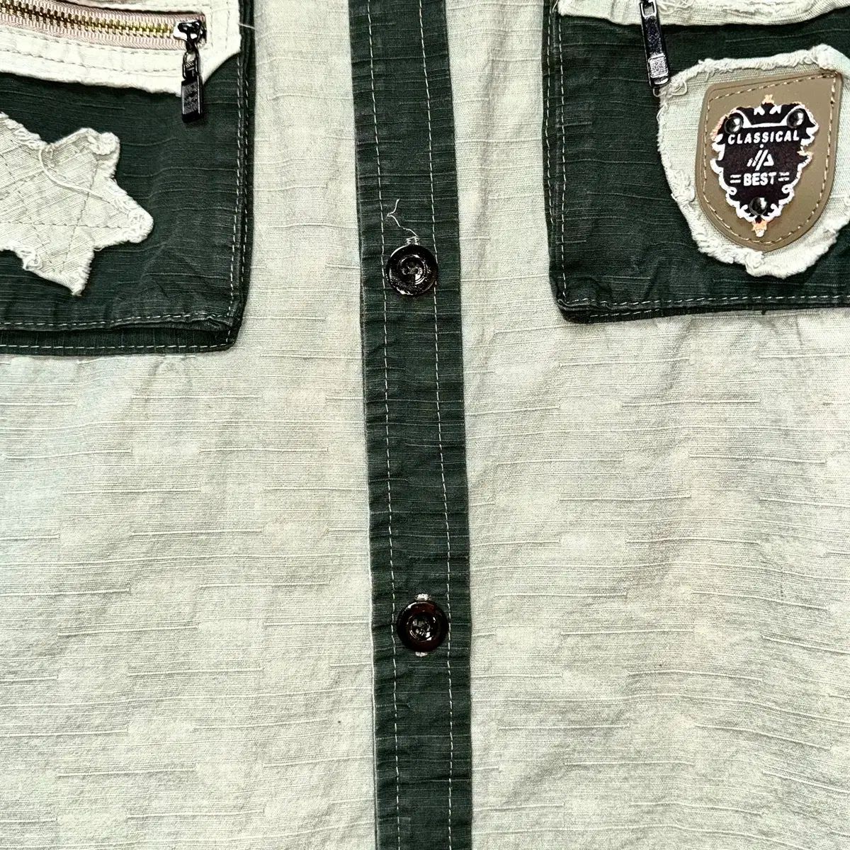 VTG ZINO ダメージ ウォッシュ リネン 半袖 シャツ ヴィンテージ Y2k パンク グランジ 綿麻デニムパール釦半袖シャツ | AND ON JIONE STORE（アンドオン