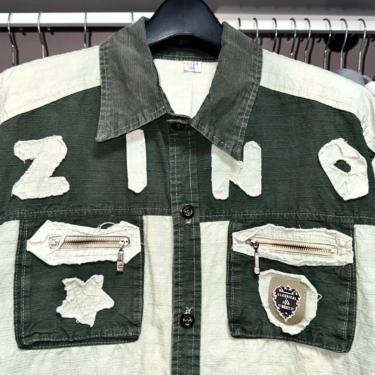 VTG ZINO ダメージ ウォッシュ リネン 半袖 シャツ ヴィンテージ Y2k パンク グランジ 綿麻デニムパール釦半袖シャツ | AND ON JIONE STORE（アンドオン