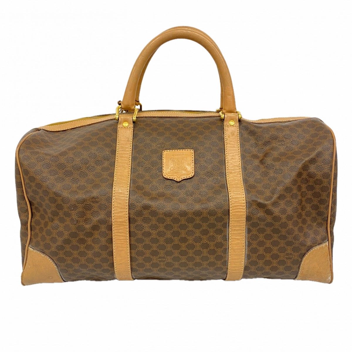 6ae5955】セリーヌ ボストンバッグ マカダム PVC ブラウン ゴールド