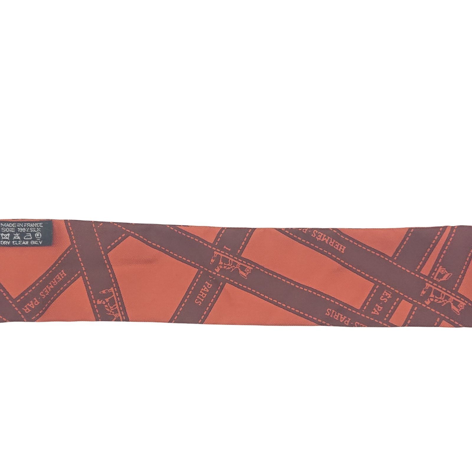 美品】HERMES エルメス ツイリー ボルデュック リボン柄 オレンジx