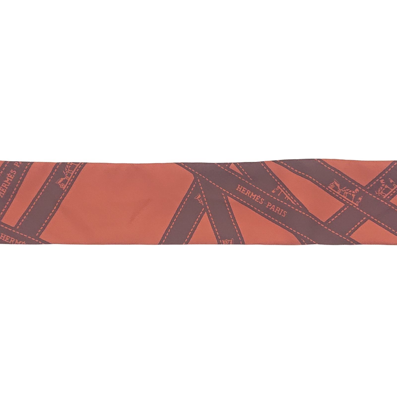 美品】HERMES エルメス ツイリー ボルデュック リボン柄 オレンジx