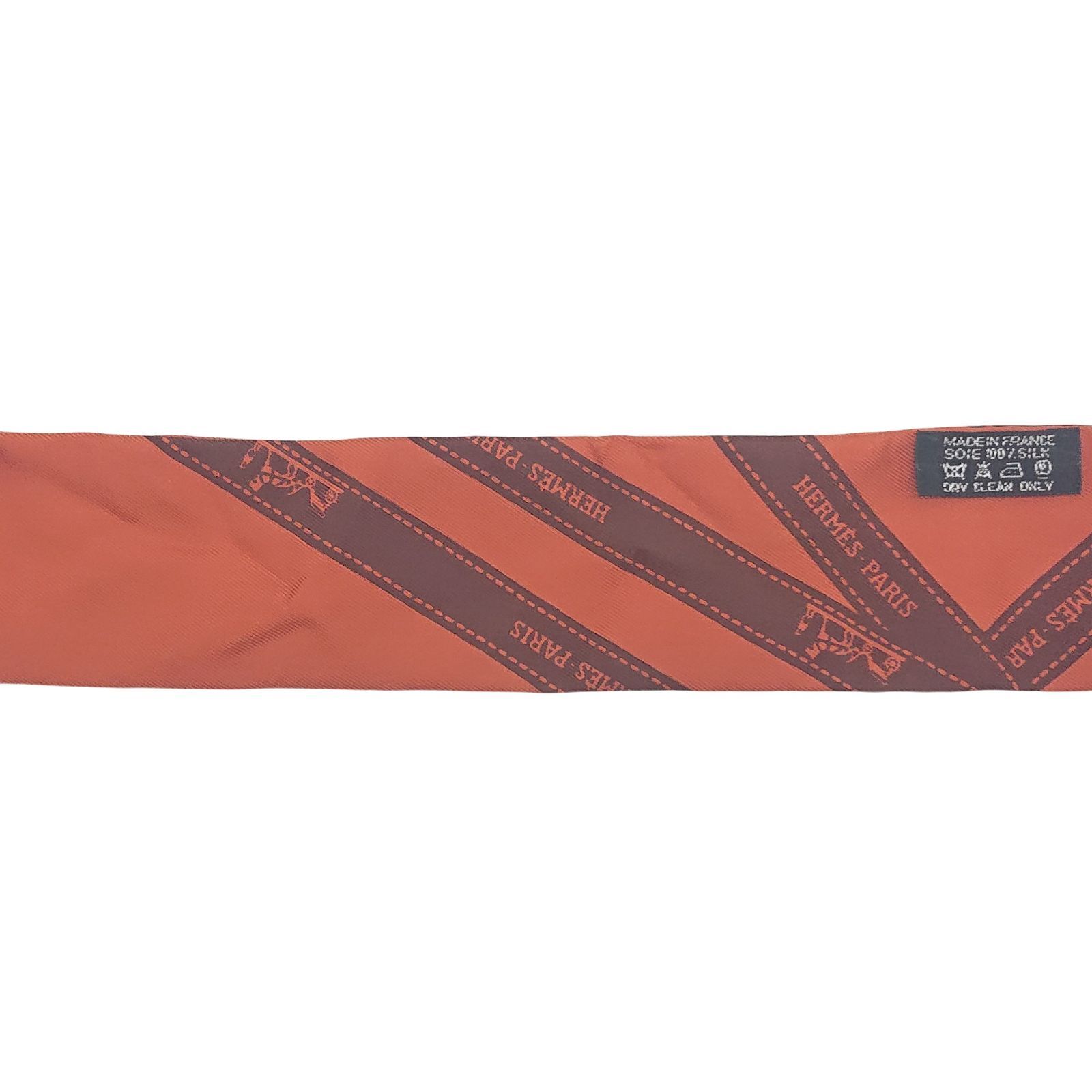 美品】HERMES エルメス ツイリー ボルデュック リボン柄 オレンジx