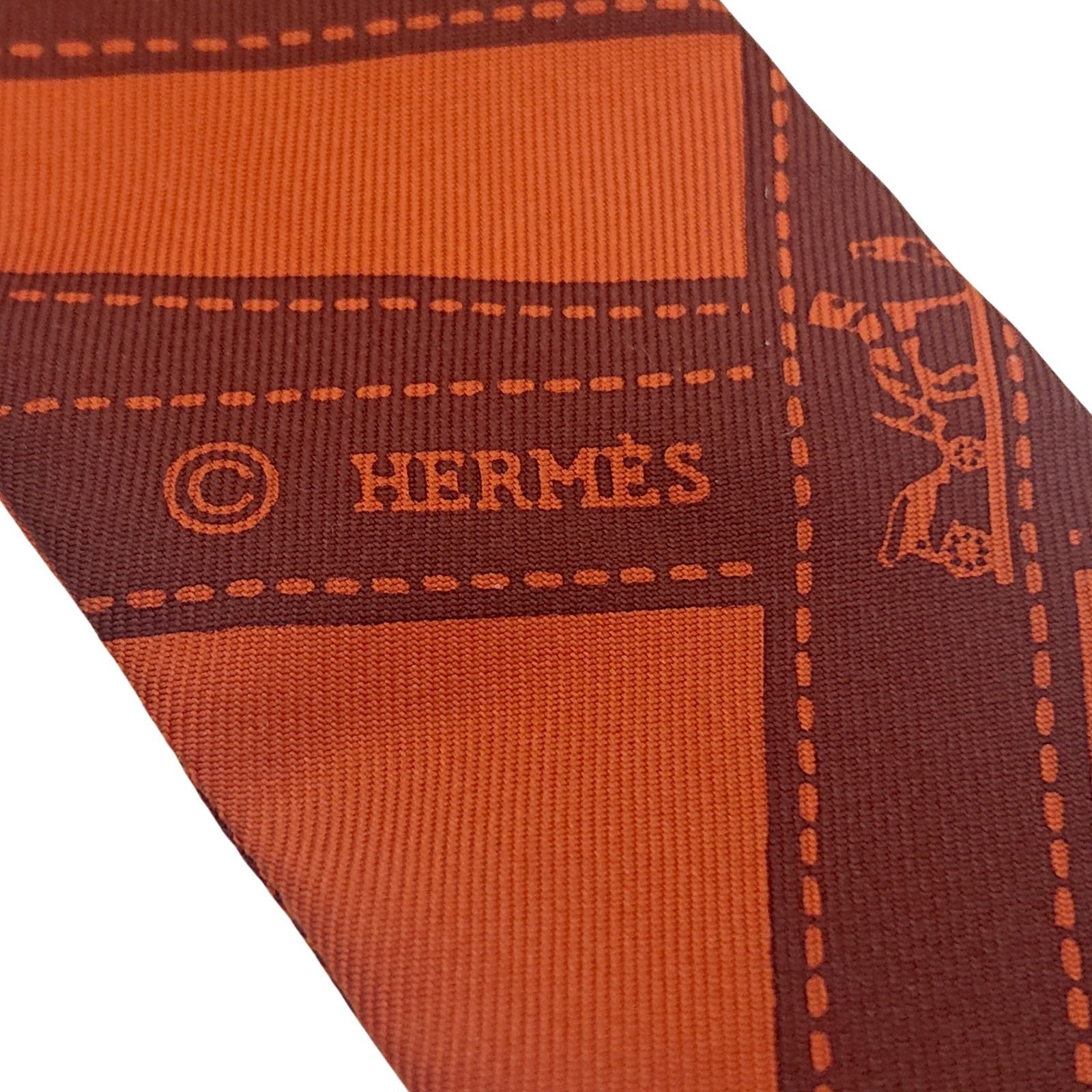 美品】HERMES エルメス ツイリー ボルデュック リボン柄 オレンジx