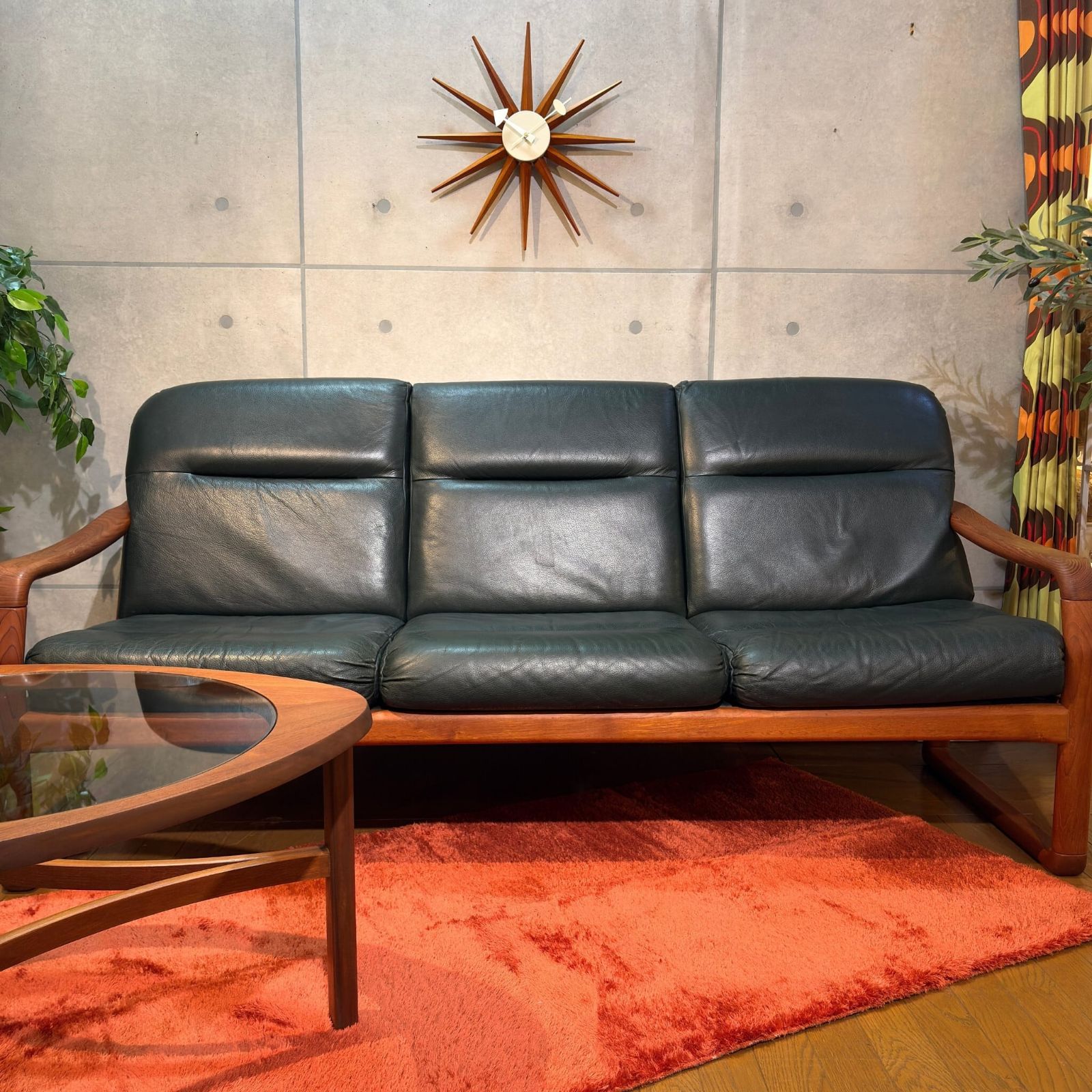 USED】Denmark Dyrlund 3-Seater Sofa Teak & Leather / デンマーク