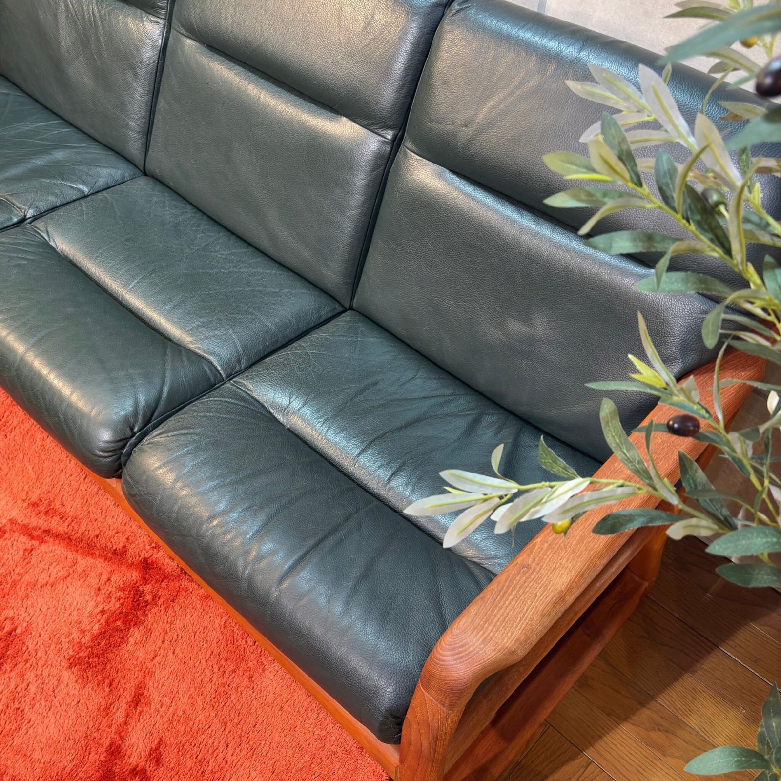 USED】Denmark Dyrlund 3-Seater Sofa Teak & Leather / デンマーク