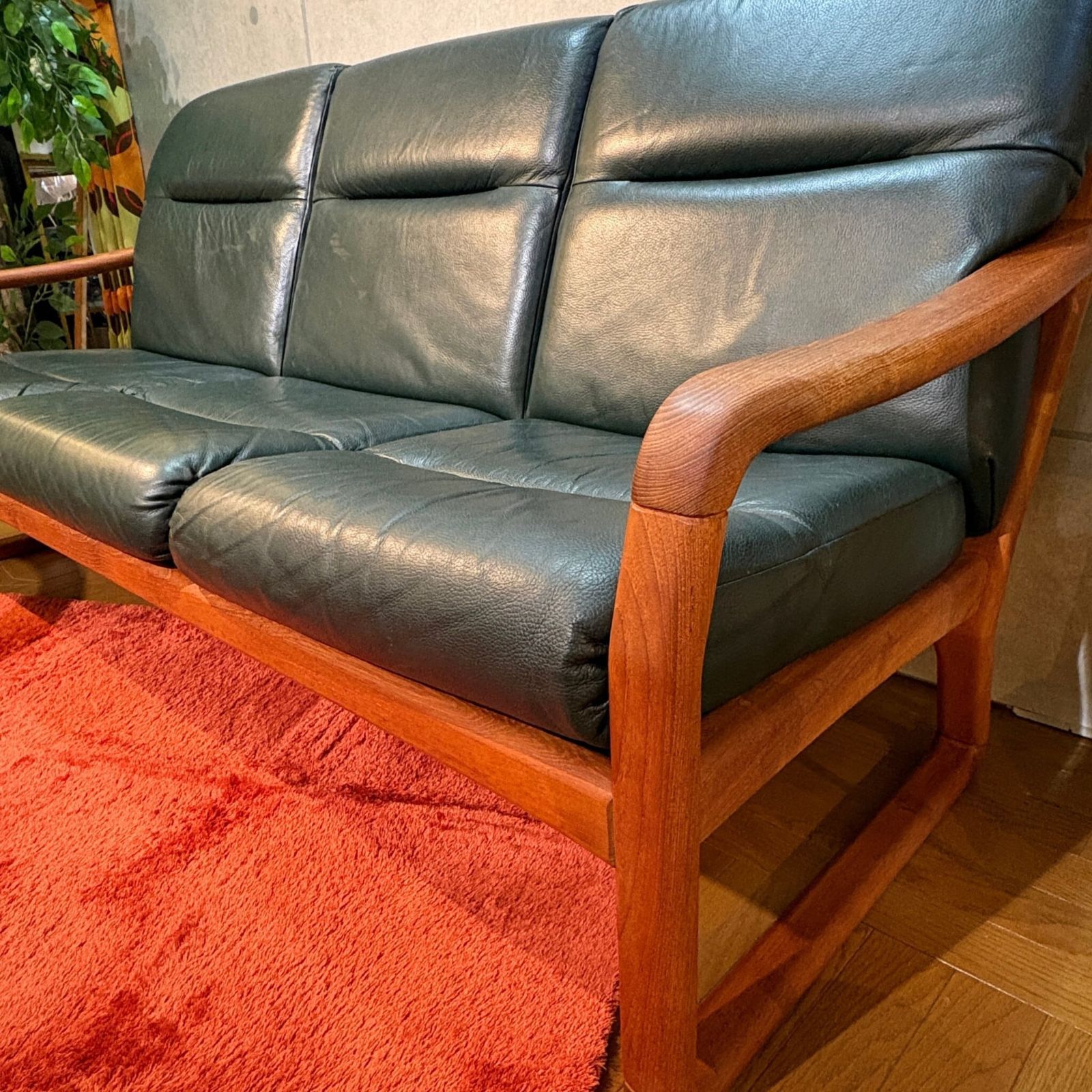 USED】Denmark Dyrlund 3-Seater Sofa Teak & Leather / デンマーク