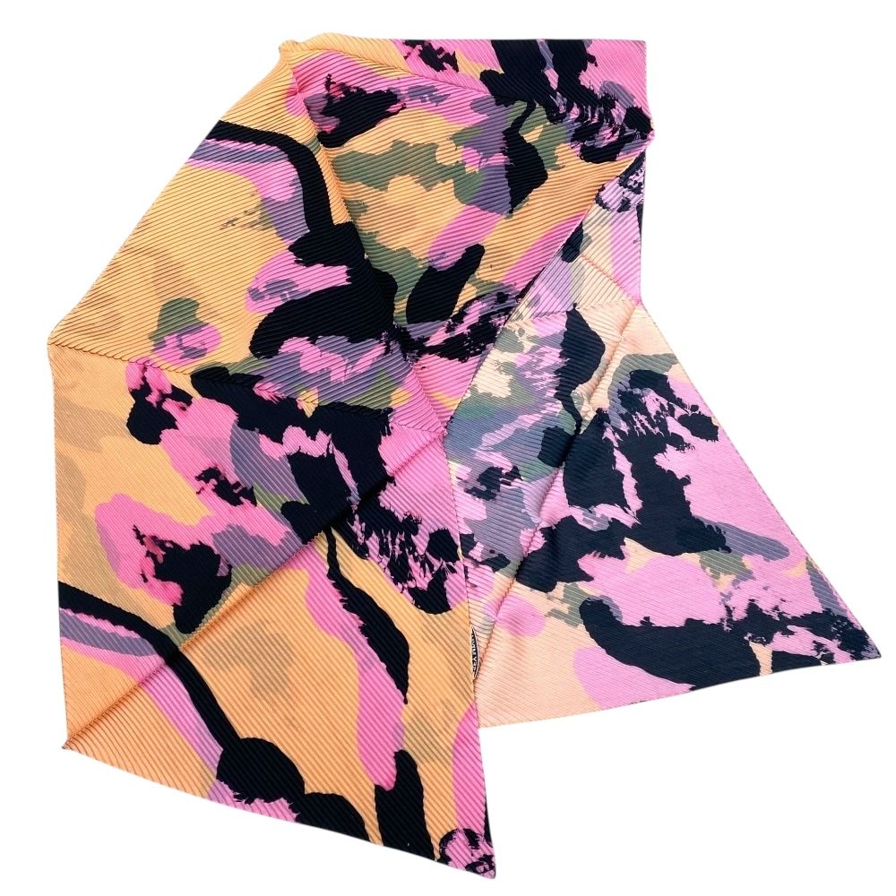 イッセイミヤケ プリーツ スカーフ ストール オレンジ ピンク