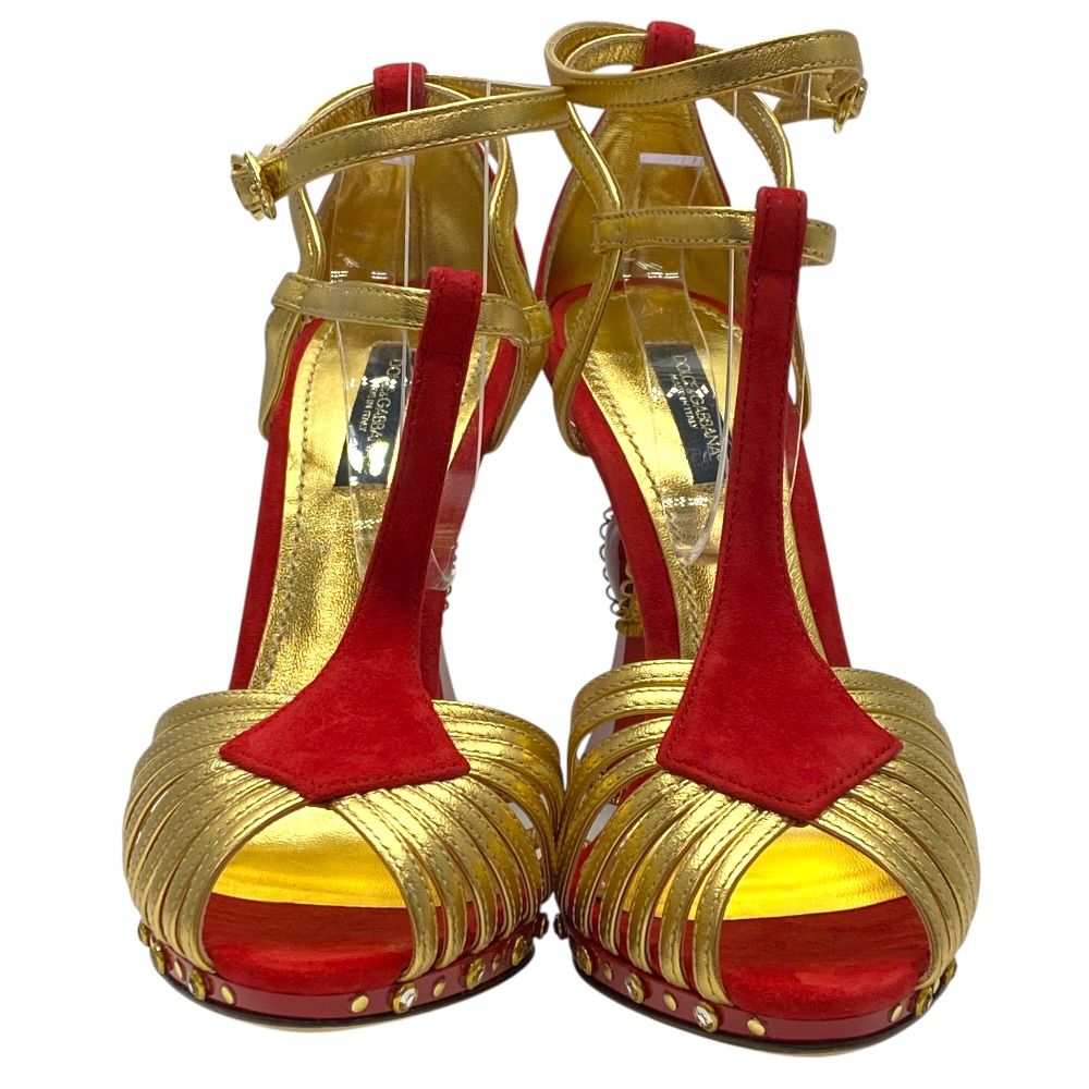 【美品】DOLCE&GABBANA ドルチェ&ガッバーナ　ハイヒールスパンコール 未使用 ドルチェ&ガッバーナ ヒール サンダル シューズ レッド
