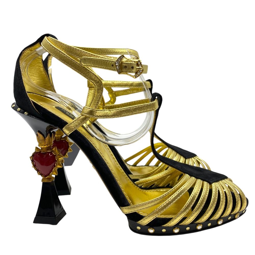 ドルチェ&ガッバーナ ヒール サンダル シューズ ブラック ゴールド