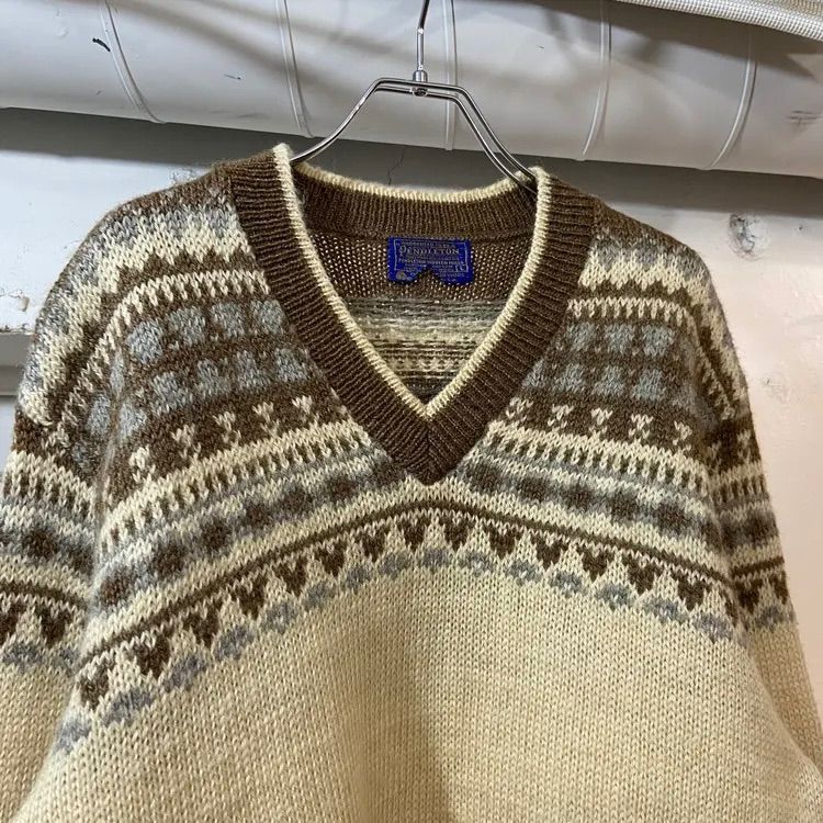 70s PENDLETON / ペンドルトン USA製 フェアアイル柄 V ネック ウール