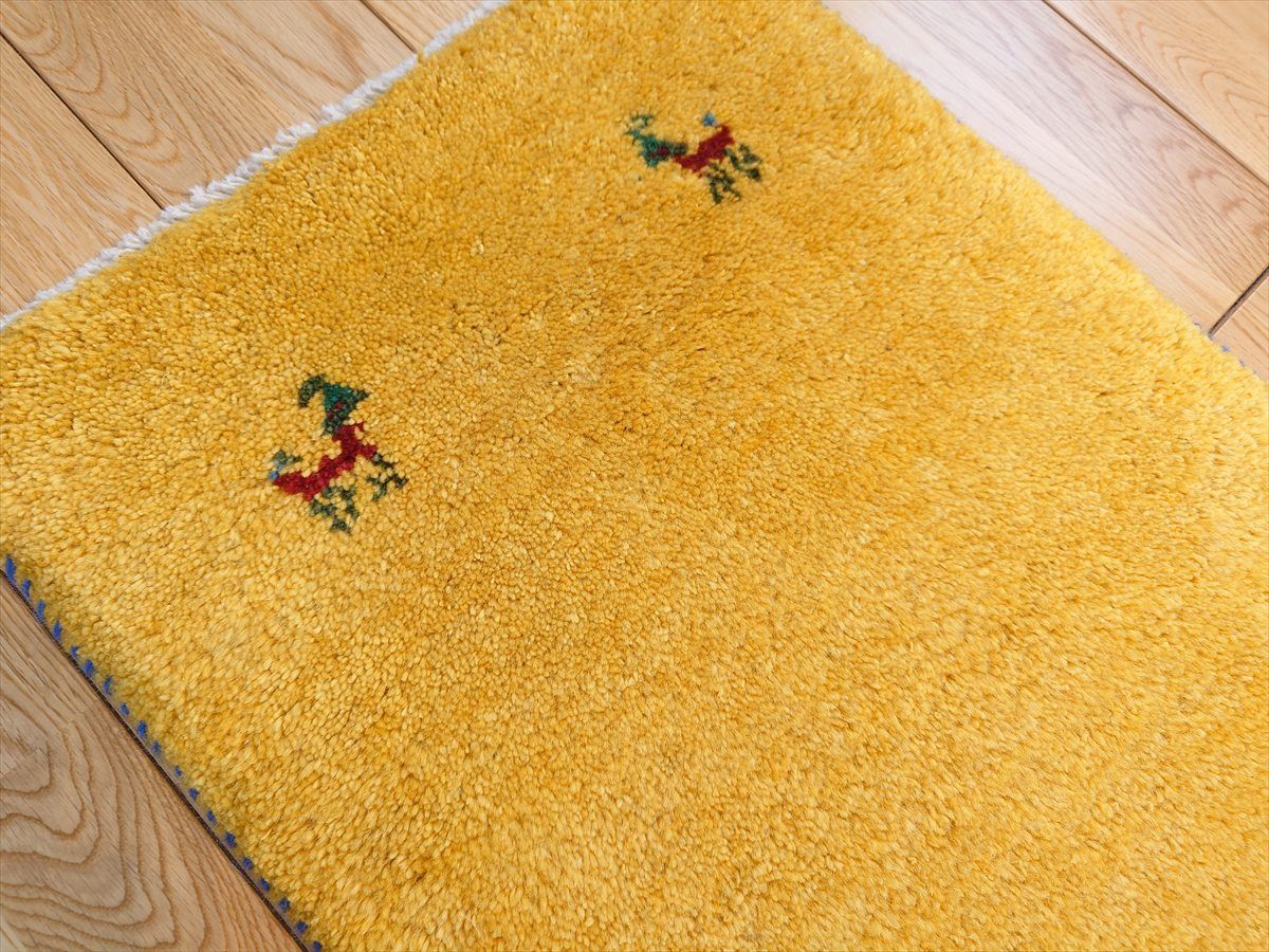 ペルシャ ギャッベ ミニランナー 125x43cm 黄色 ヤギ 羊 RJ15583