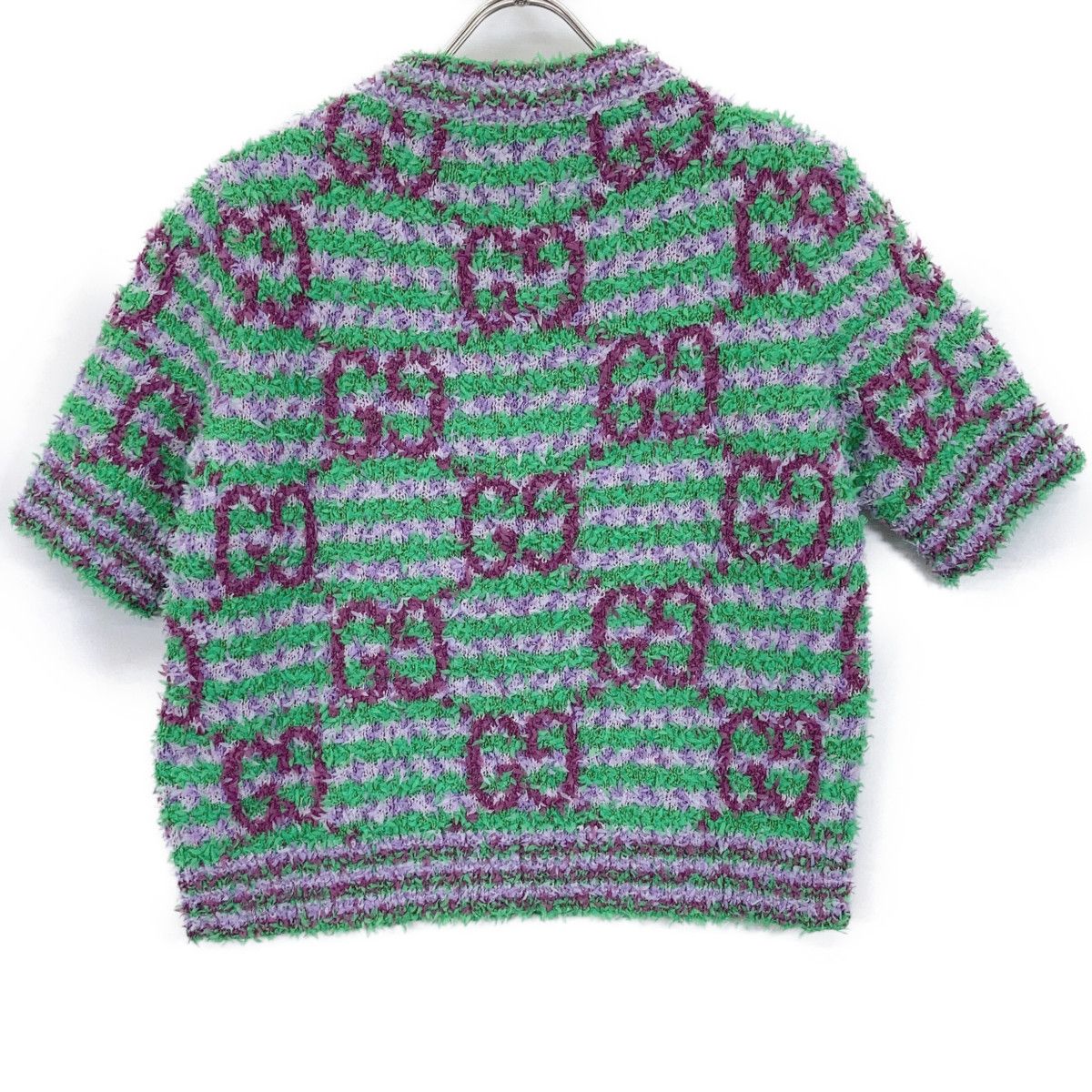 GUCCI グッチ 695796 ｸﾞﾘｰﾝ×ﾊﾟｰﾌﾟﾙ ｺｯﾄﾝ ﾏｷｼGG 半袖ﾆｯﾄ S - メルカリ