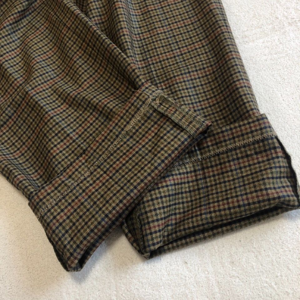 90sアメリカ製ヴィンテージブラウンカスリ柄チェックスリータックワイドトラウザー 希少 90s Paul Fredrick ポールフレドリック チェック柄 スラックス