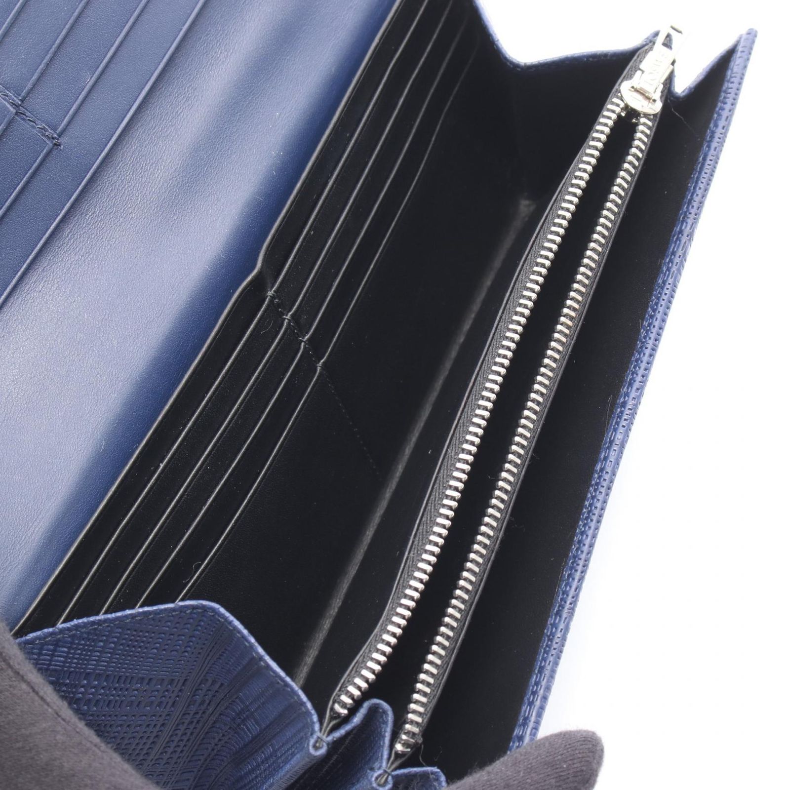 ロエベ LOEWE 二つ折り長財布 LINEN リネン ネイビー レザー