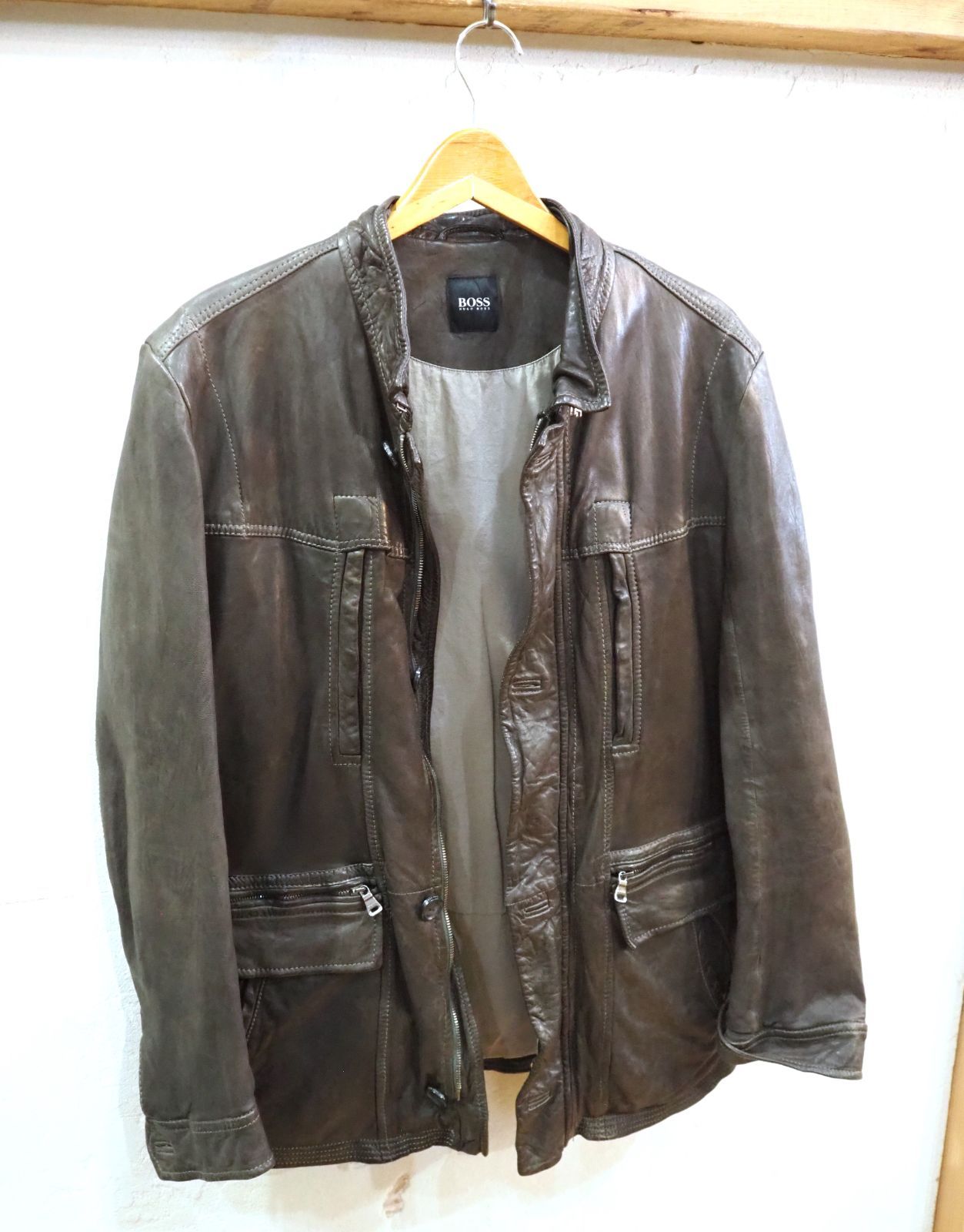 ◇HUGO BOSS（ヒューゴボス）レザー コート ライダース 本革 50（L 