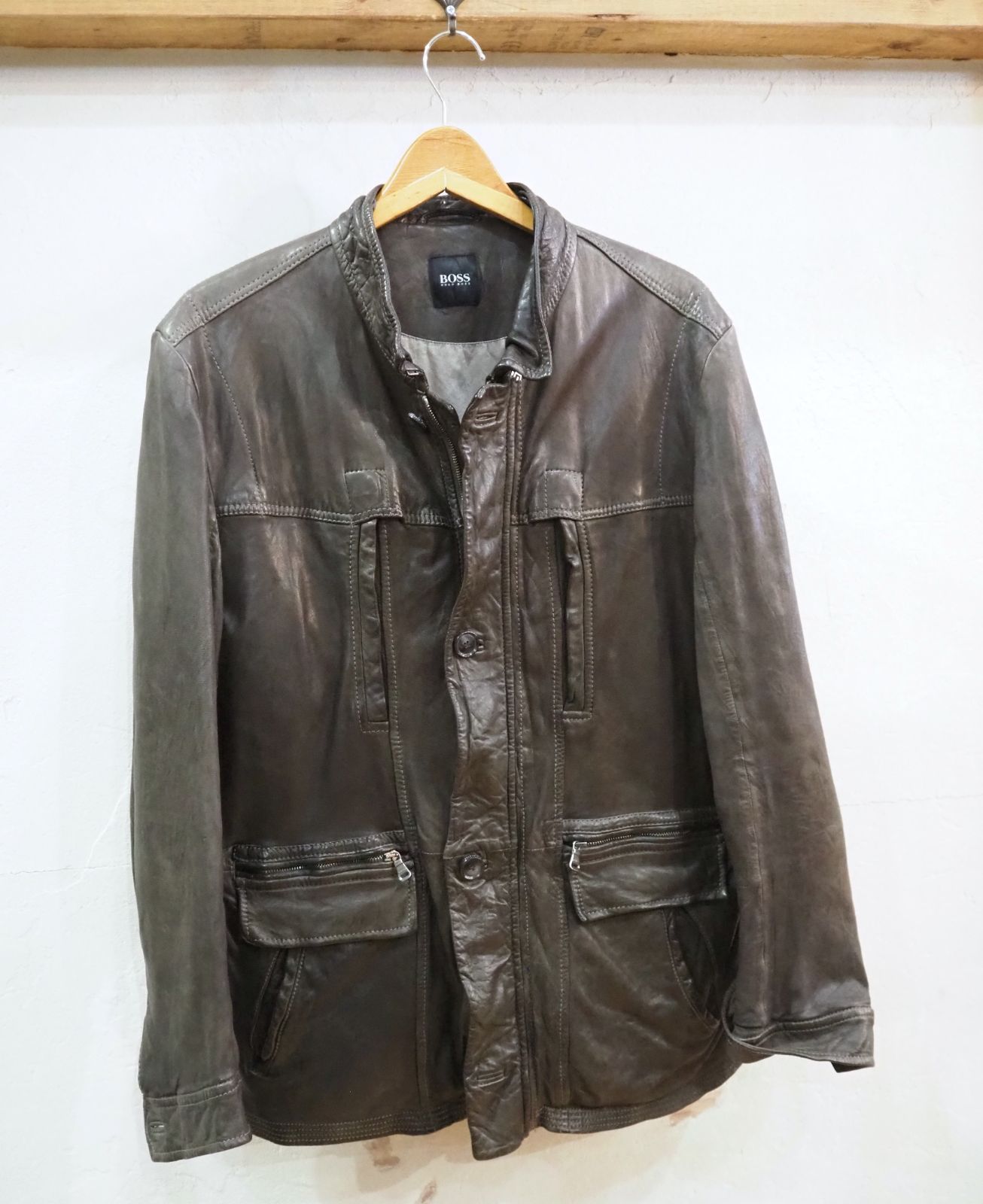 ◇HUGO BOSS（ヒューゴボス）レザー コート ライダース 本革 50（L 
