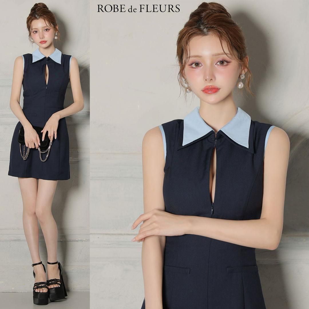ROBE de FLEURS / ローブドフルール】襟付きノースリーブタイトミニ