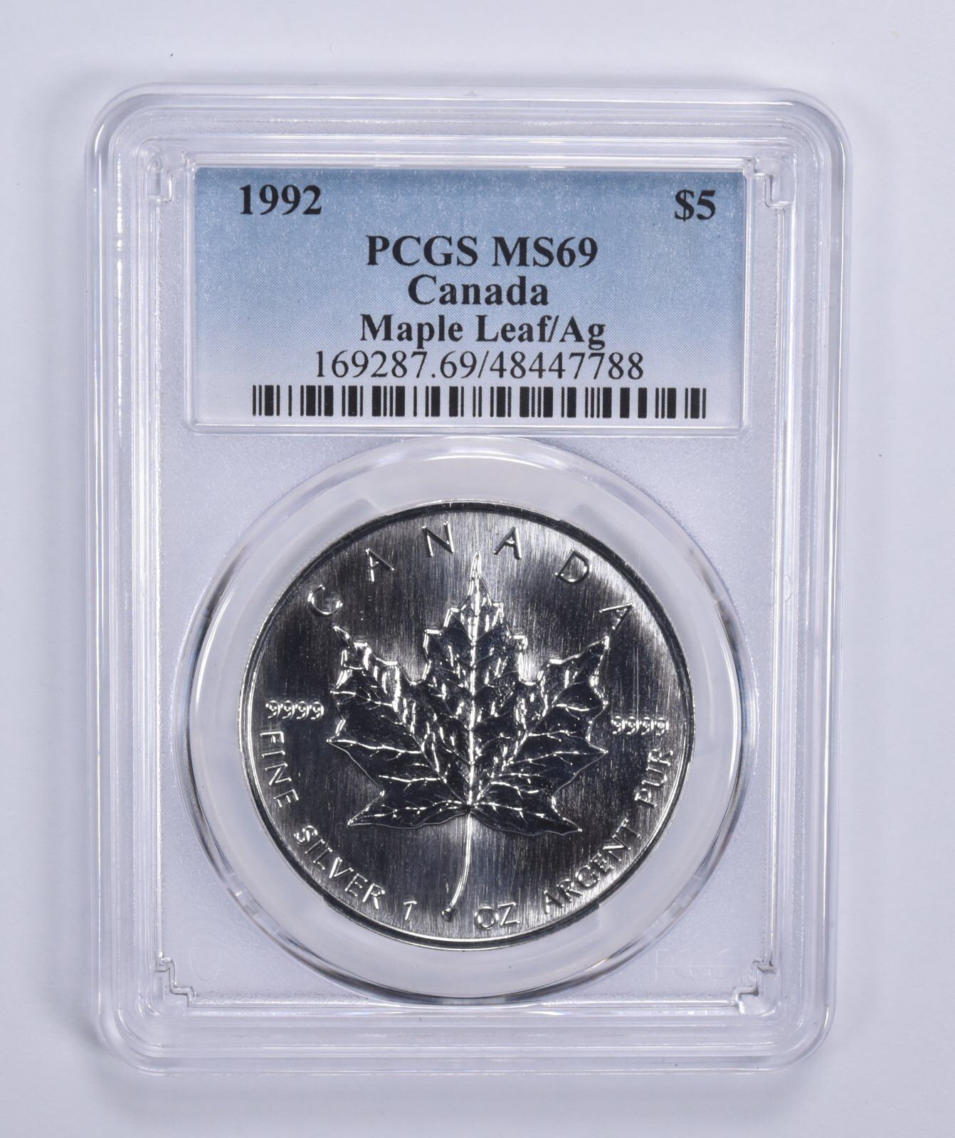 MS69 1992年 カナダ 5ドル メープルリーフ 1オンス シルバー PCGS