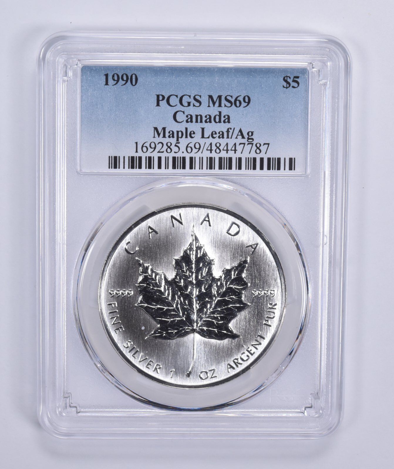 MS69 1990年 カナダ 5ドル メープルリーフ 1オンス シルバー PCGS