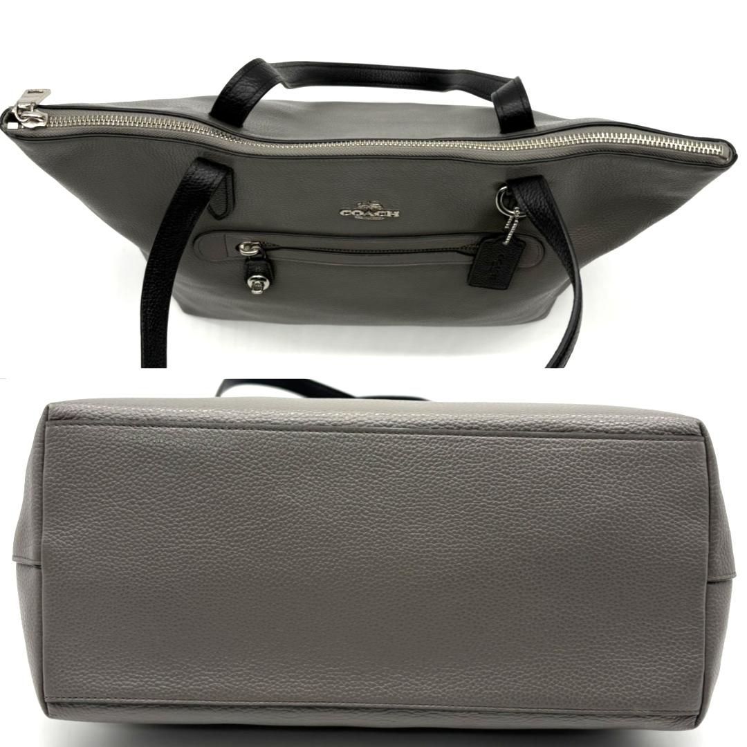 コーチ COACH シボ革 レザー トートバッグ グレー ブラック バイカラー
