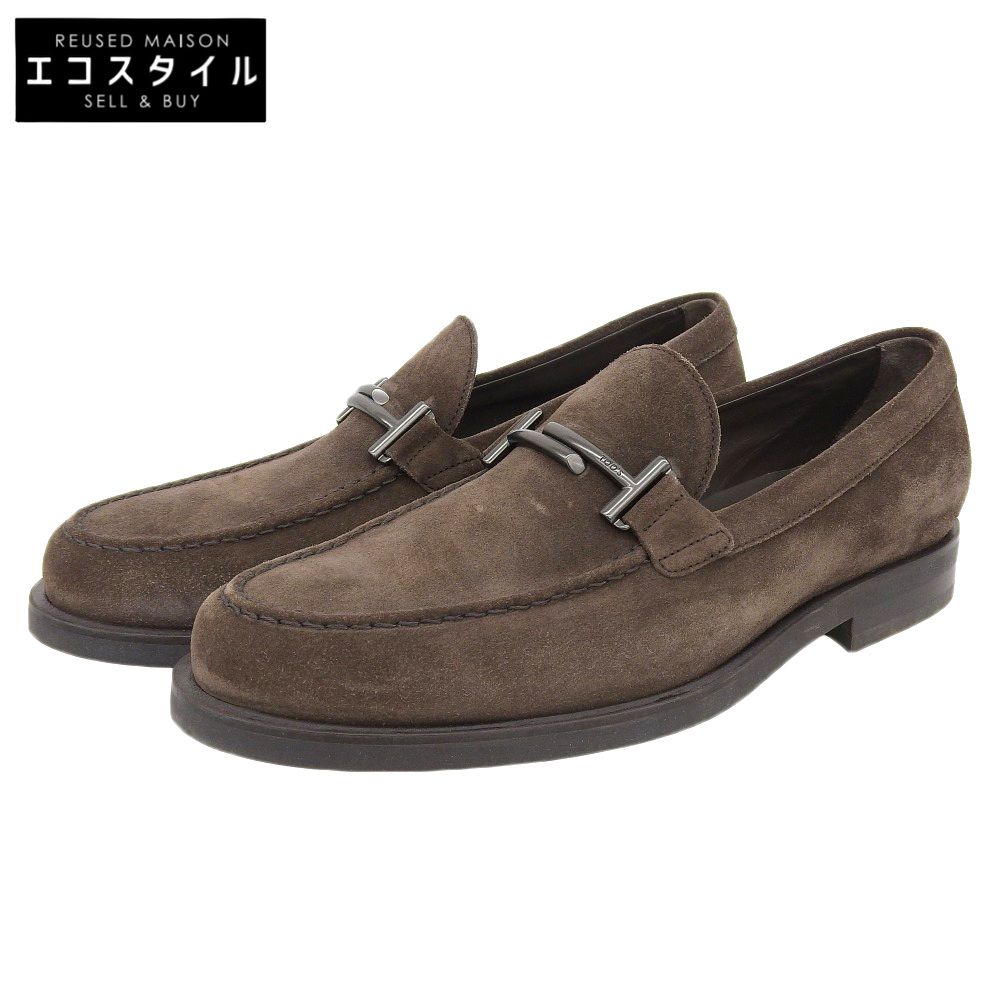 TOD'S トッズ 美品 スエード ダブルT ビットローファー シューズ