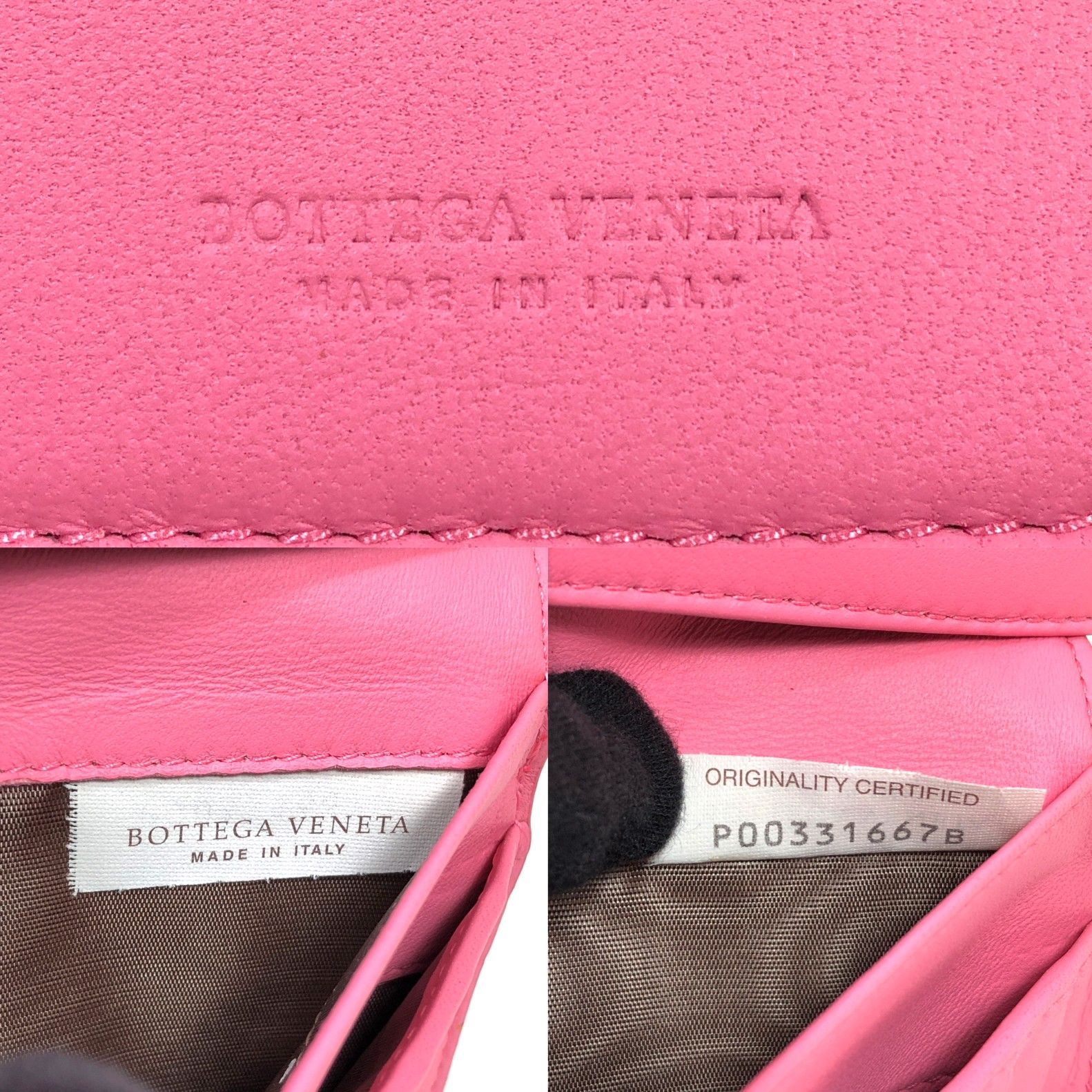 ボッテガヴェネタ BOTTEGAVENETA 二つ折り財布 マキシイントレチャート ラウンドファスナー ピンク ボッテガヴェネタ(BOTTEGA VENETA)ボッテガヴェネタ スモール カセット