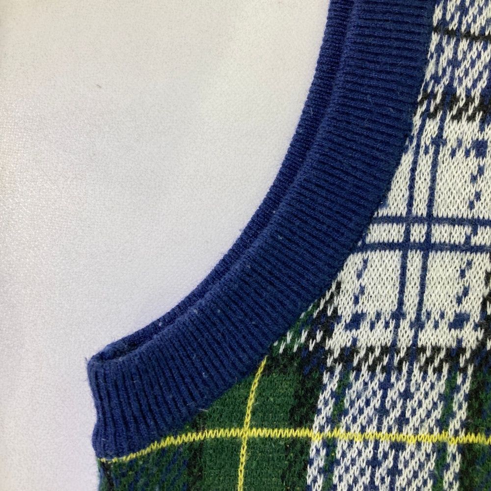 ビームス　ゴルフ　ウール　ニット　ベスト　チェック柄　セーター　　ウェア　緑　M サイズ：M BEAMS GOLF ビームスゴルフ ニットベスト ウール混 チェック