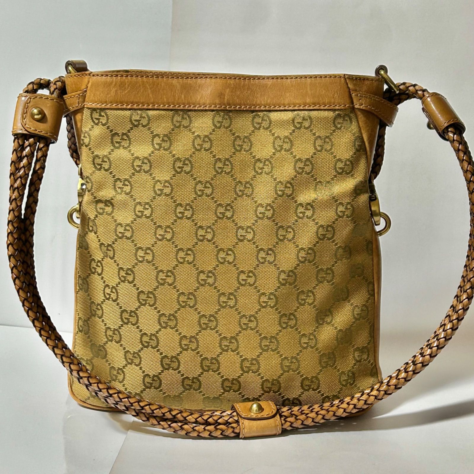 GUCCI GGキャンバス 109106 002058 ショルダーバッグ 編み込みレザー