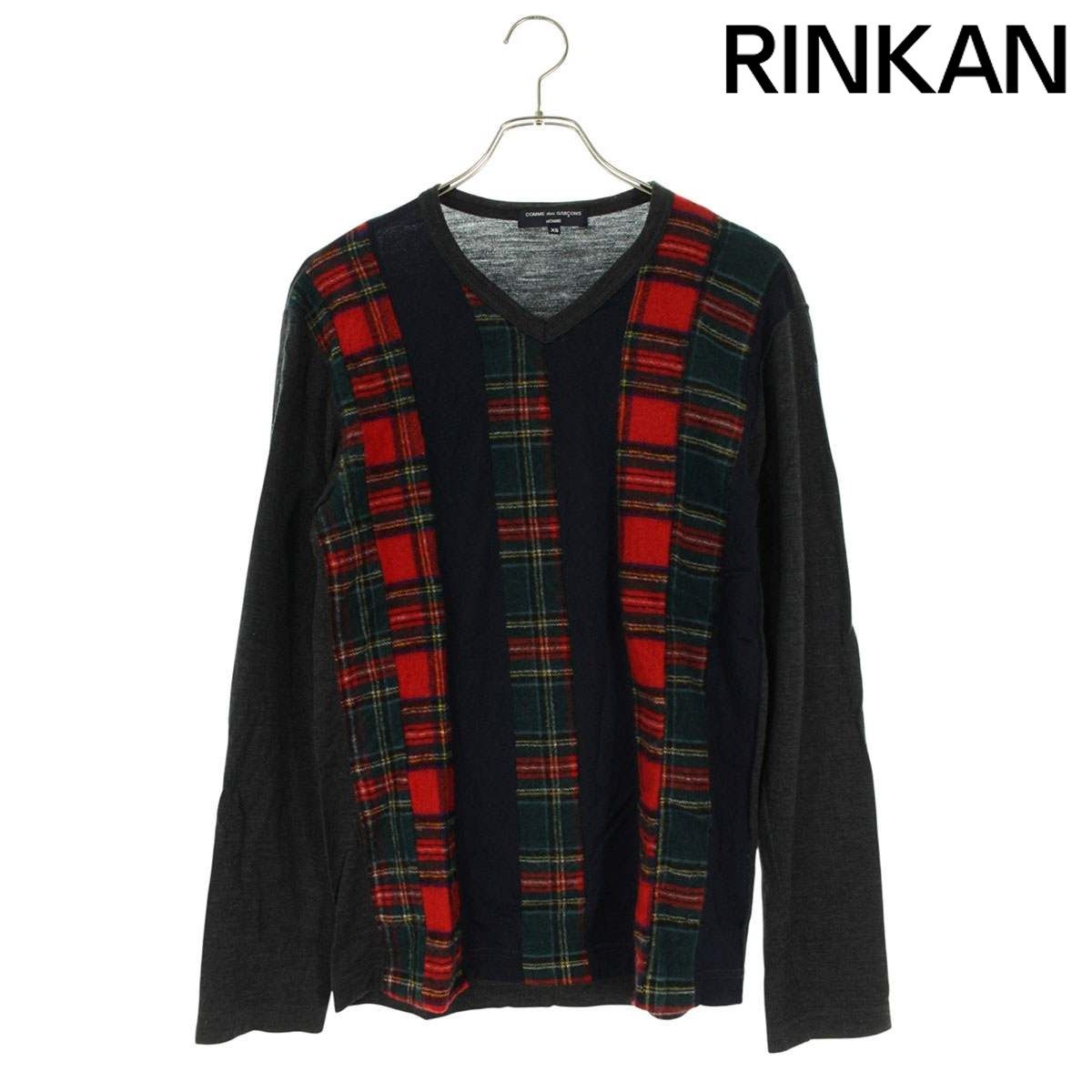 コムデギャルソンオム HD-T014 AD2009Vネックチェックニット メンズ XS