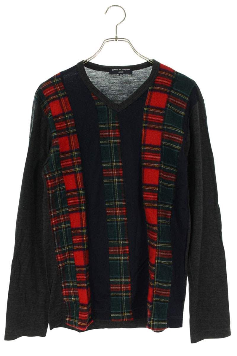 コムデギャルソンオム HD-T014 AD2009Vネックチェックニット メンズ XS