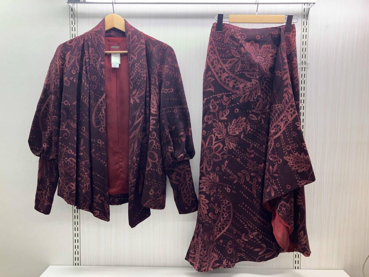 現状品 KENZO ケンゾー 総柄 セットアップ ジャケット&スカート ひざ丈