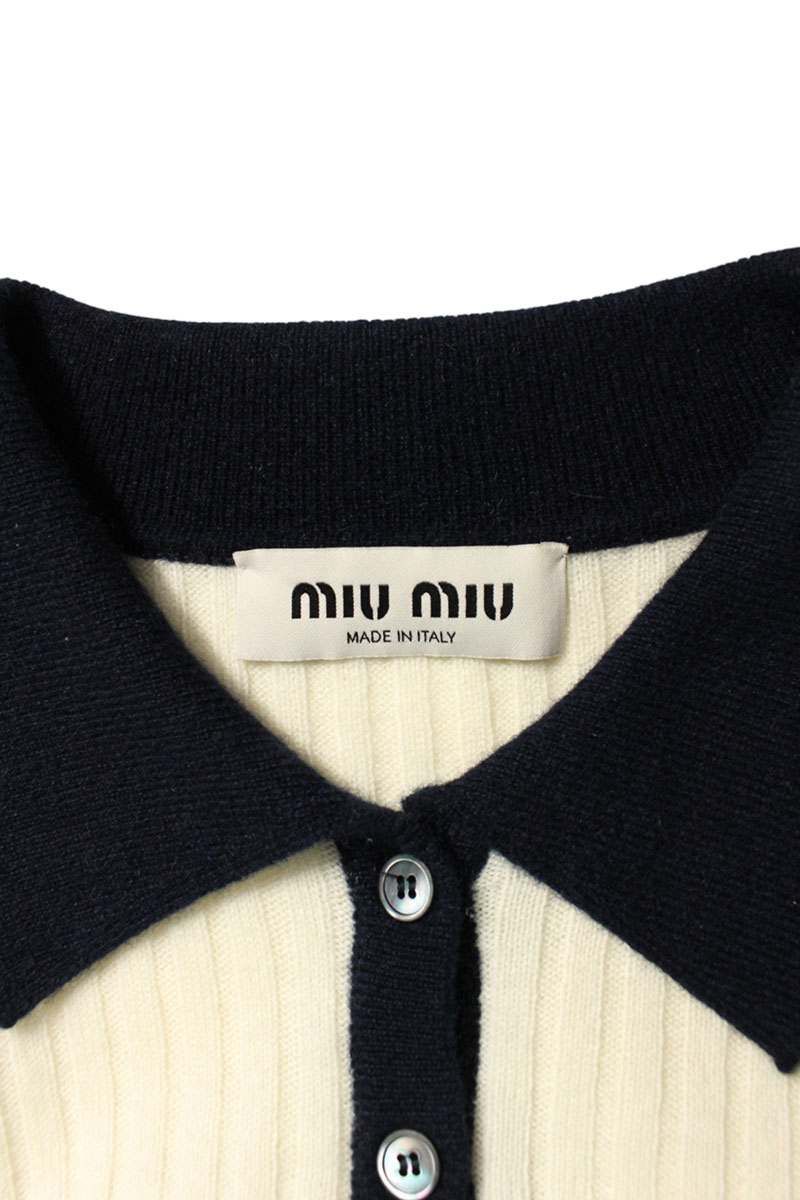 ミュウミュウ MMLA34 カシミヤロゴ刺繍ニット半袖ポロシャツ