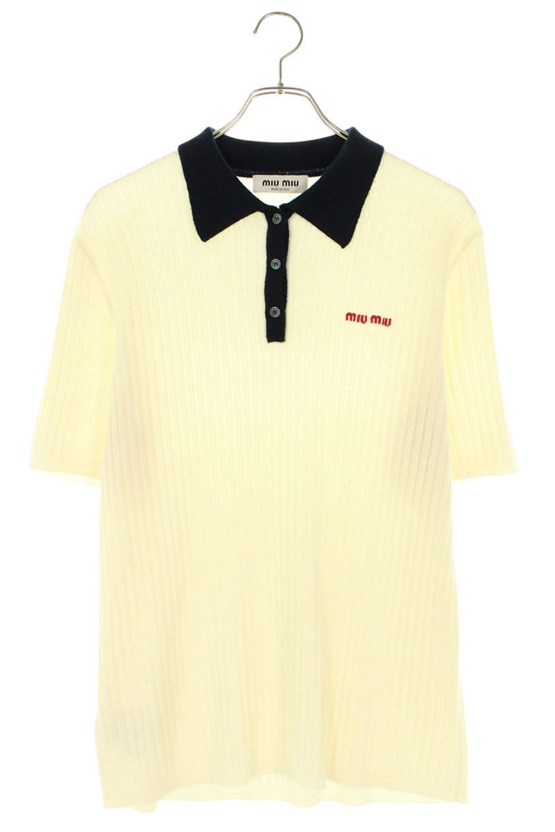 ミュウミュウ MMLA34 カシミヤロゴ刺繍ニット半袖ポロシャツ