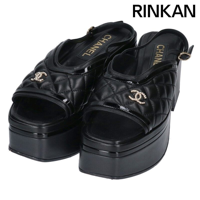 シャネル G45009 マトラッセ ココマーク パールサンダル レディース 38