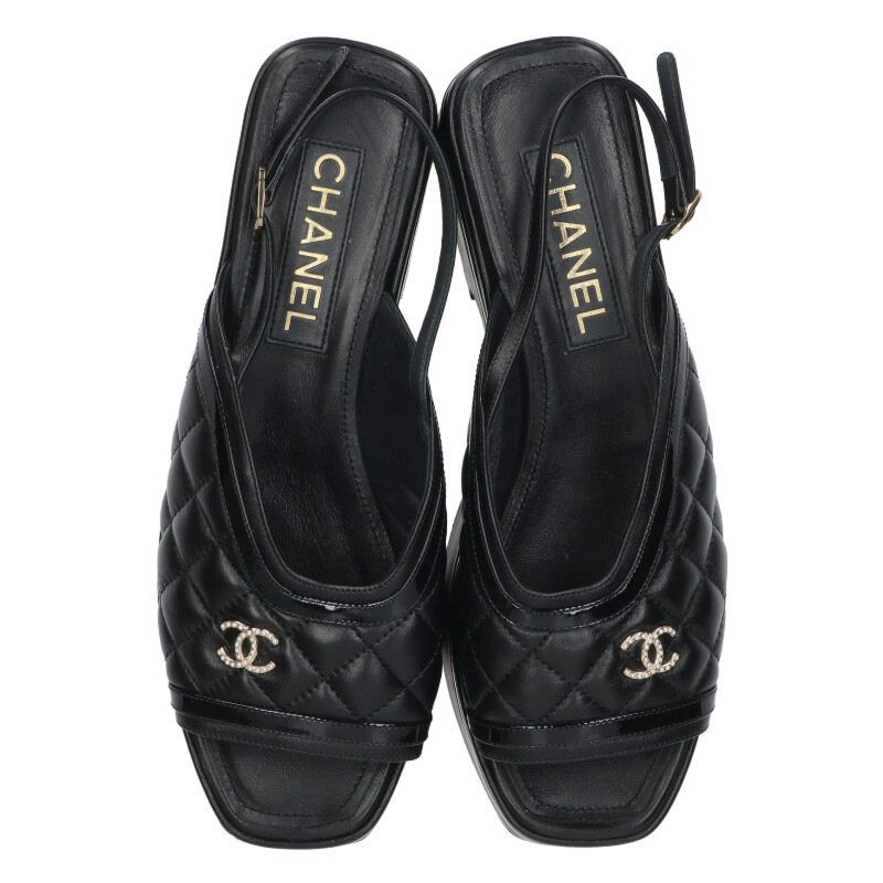 シャネル G45009 マトラッセ ココマーク パールサンダル レディース 38