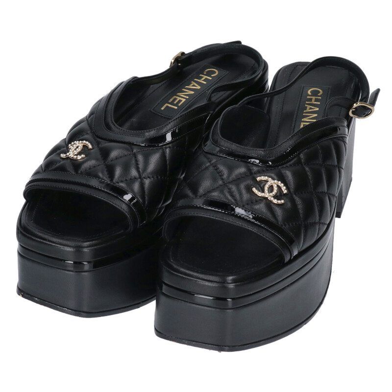 シャネル G45009 マトラッセ ココマーク パールサンダル レディース 38