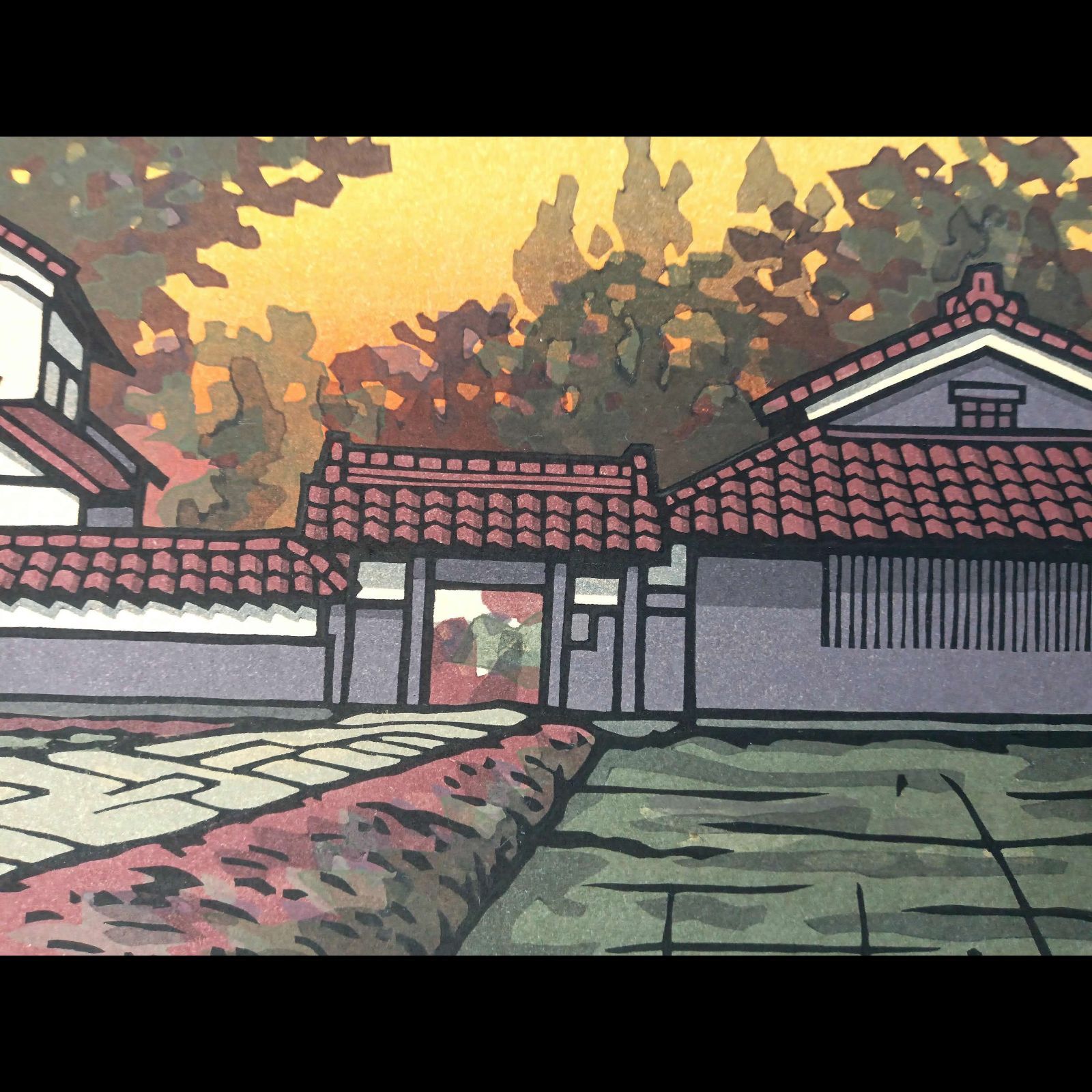 真作]創作版画 西嶋勝之先生木版画「夕明」サインあり 無限定 ☆送料